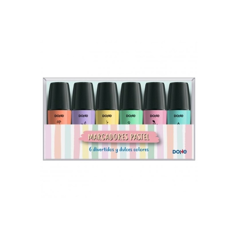 Confezione da 6 mini evidenziatori pastello Dohe - Punta smussata con tratto da 1 a 5 mm - Colori assortiti