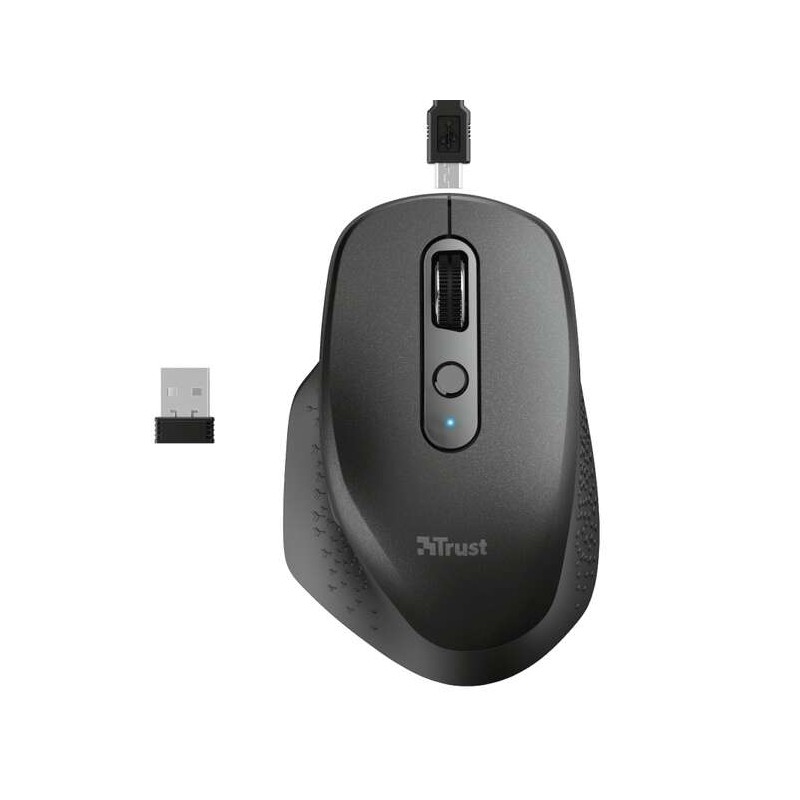 Trust Ozaa Mouse wireless ricaricabile 2400dpi - 6 pulsanti + scorrimento verticale e orizzontale - Ergonomico - Uso con