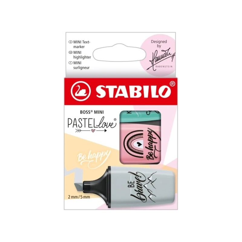 Stabilo Boss Mini Pastellove Confezione da 3 evidenziatori - da 2 a 5 mm - Inchiostro a base d'acqua - Non si asciuga - 