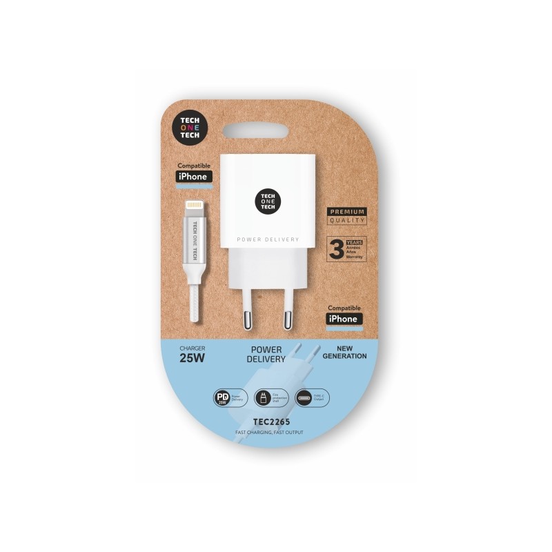 Caricabatterie da parete TechOneTech PD 25W + cavo da USB-C a Lightning