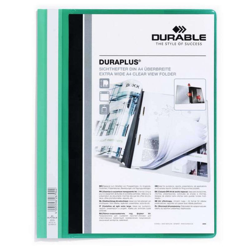 Cartella con chiusura Duraplus - Per formato A4+ - Scomparto interno - Copertina posteriore verde