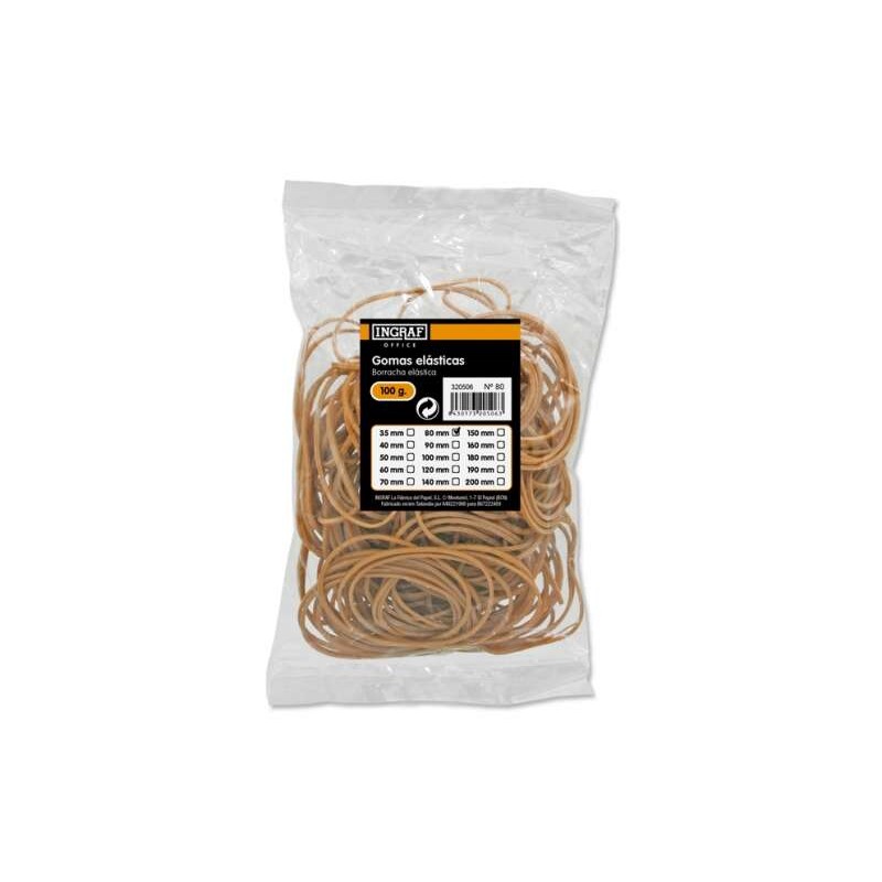 Ingraf 100gr Sacchetto di elastici 80mm - Alta qualità - 70% gomma - Alta resistenza ed elasticità - Colore marrone