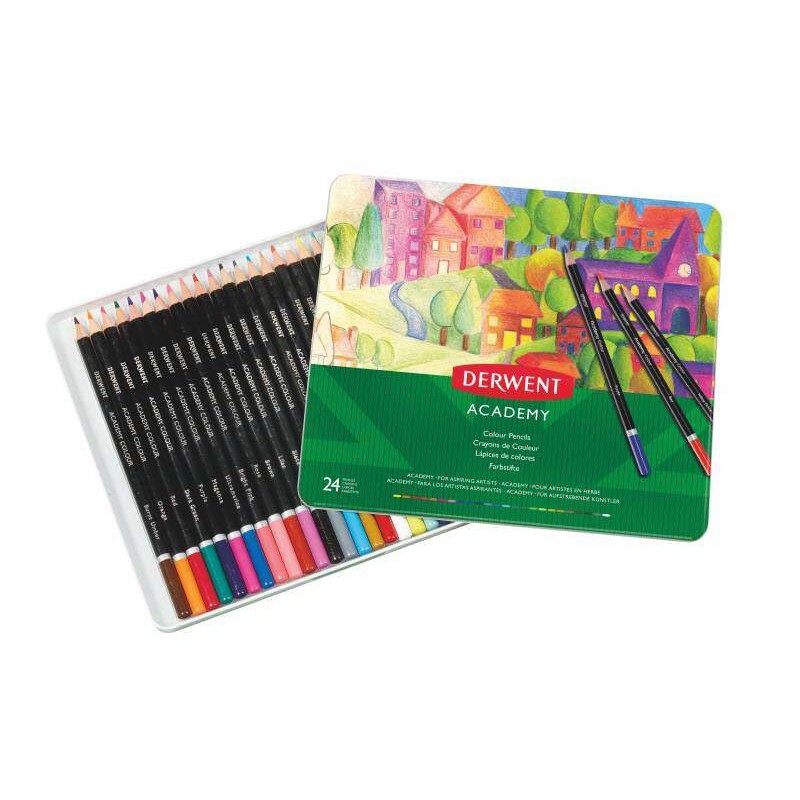 Derwent Academy Confezione da 24 matite colorate di alta qualità - Trasferimento perfetto del colore - Corpo in legno n