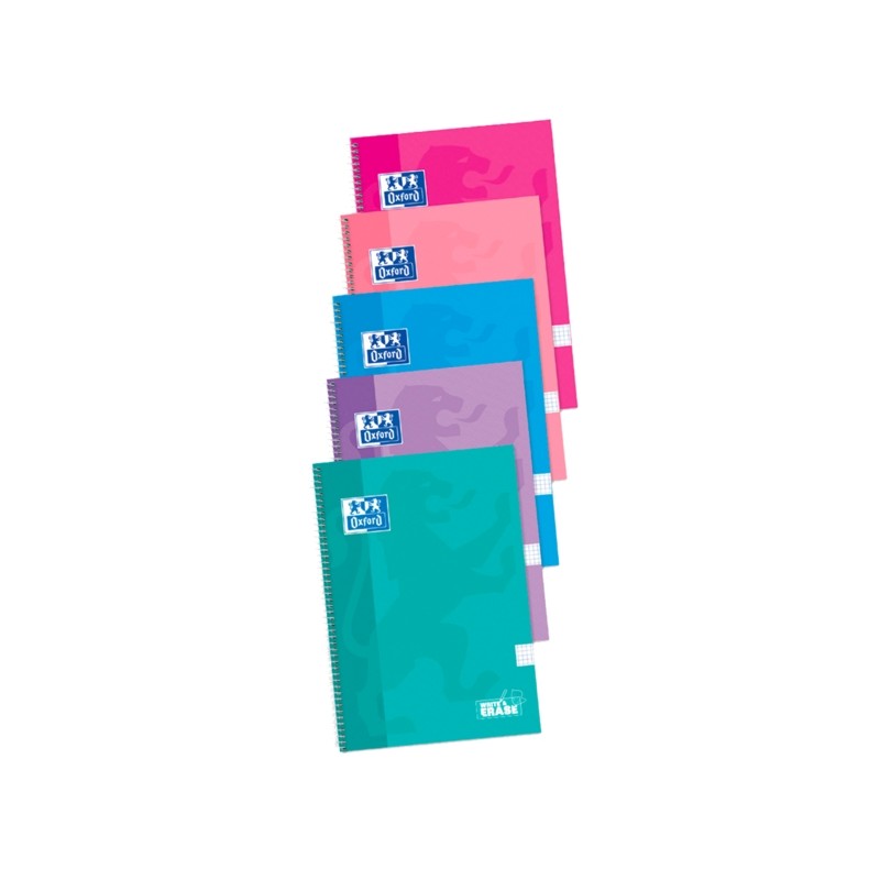 Quaderno a spirale Oxford School Classic Rilegato a spirale WriteeErase - Folio 4x4 con margine - 80 fogli - Colori asso