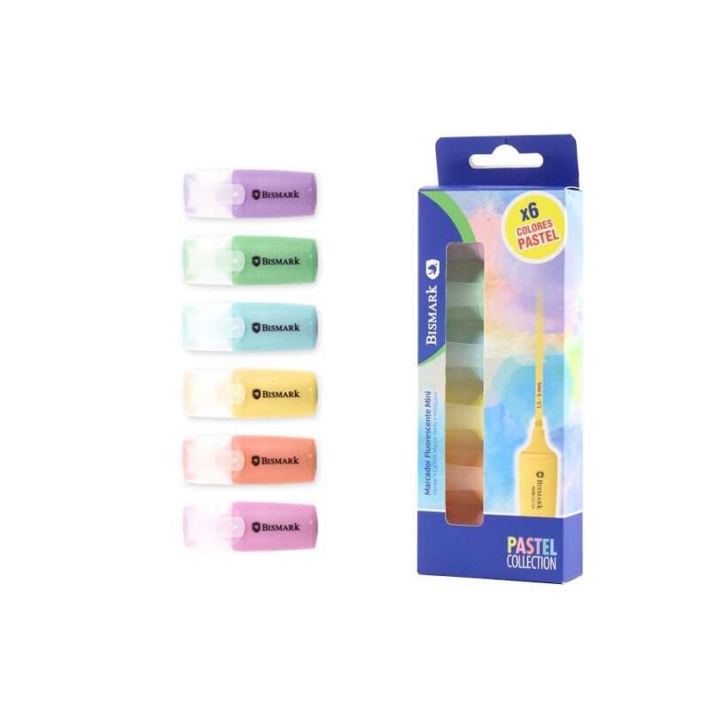Confezione da 6 mini evidenziatori pastello Bismark - Punta fine - Inchiostro ad asciugatura rapida - Ideale per sottoli