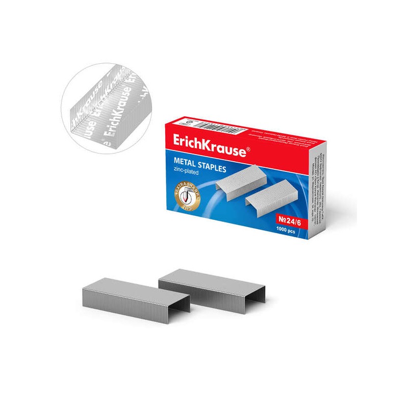 Erichkrause Scatola da 1000 graffe zincate 24/6 - Filo d'acciaio - Alta qualità - Resistente alla corrosione