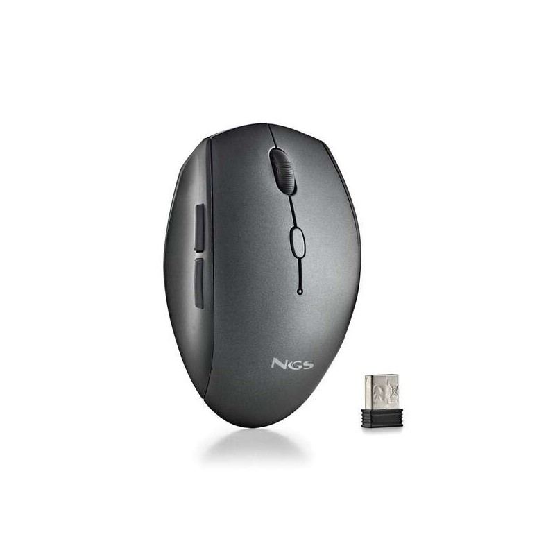 Mouse wireless ergonomico NGS - 5 pulsanti - Tasti silenziosi - Rotella di scorrimento - Connessione a 2.4 Ghz - Dpi reg