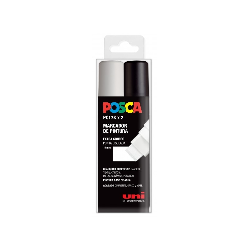 Posca PC-17K Set di 2 pennarelli - Punta smussata in poliestere 15 mm - Larghezza di tratto molto spessa - Inchiostro a 
