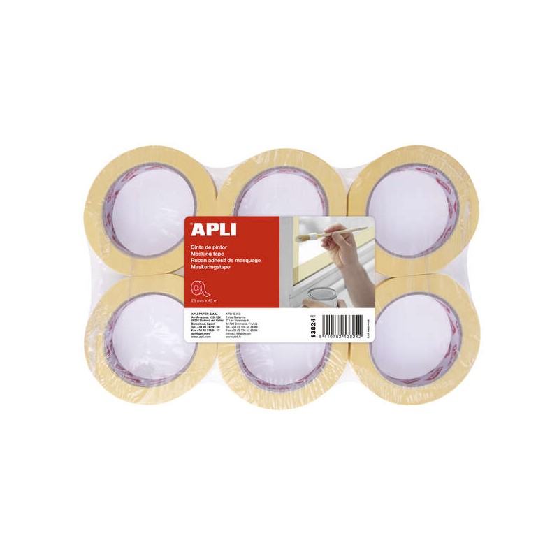 Nastro per pittori Apli 25 mm x 45 m - Adesivo ad alta resistenza - Facile da tagliare - Ideale per pitturare e decorare