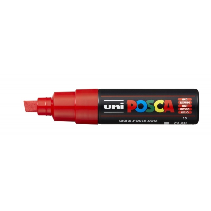 Posca PC-8K Pennarello - Punta smussata acrilica 8 mm - Inchiostro a base d'acqua - Resistente alla luce - Colore rosso