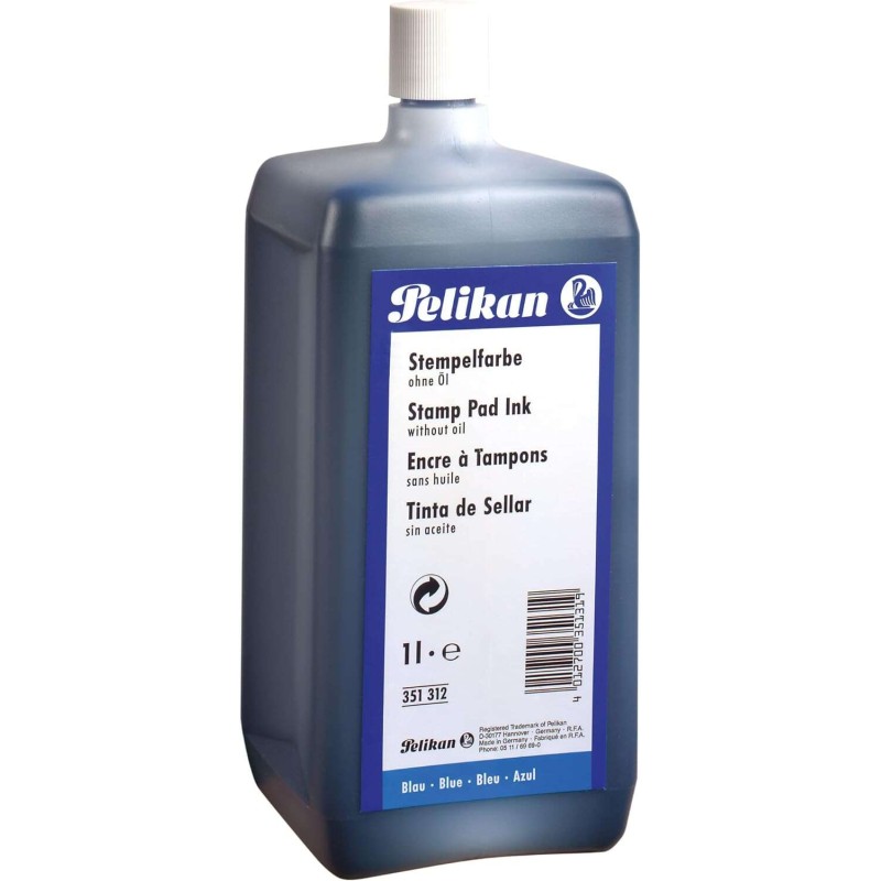 Bottiglia d'inchiostro Pelikan per tamponi 1L - Senza olio - Asciugatura rapida - Resistente all'acqua - Colore blu inte