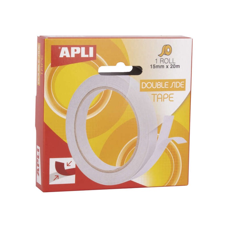 Nastro biadesivo Apli 15 mm x 20 m - Facile da tagliare e applicare - Adesione forte e duratura - Trasparente Trasparent