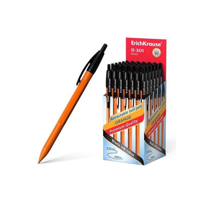 Penna a sfera automatica Erichkrause R-301 Orange Matic 07 - Fusto esagonale opaco - Impugnatura - Pennino 07 mm - Inchi