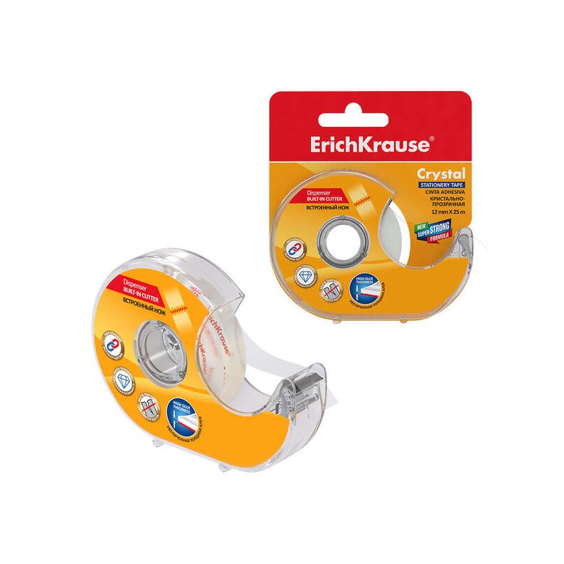 Nastro adesivo Erichkrause con applicatore in cristallo - 12mmx25m - Facile da usare - Trasparente