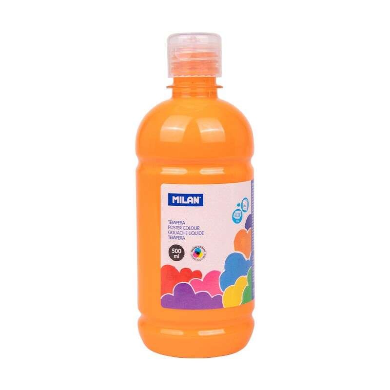 Bottiglia di tempera Milano 500ml - Tappo dosatore - Asciugatura rapida - Miscelabile - Colore arancione
