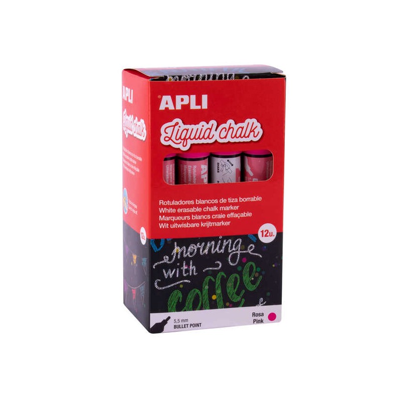 Apli Gesso liquido rosa - Punta rotonda - Ideale per lavagne bianche. plastica. finestre. ceramica. vinile. metallo. ecc