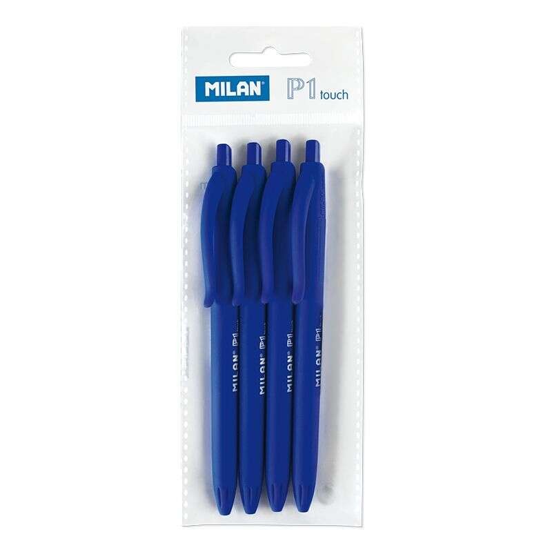 Milan P1 Touch Confezione da 4 penne a sfera retraibili - Rotonde da 1 mm - Inchiostro a base d'olio - Scrittura scorrev