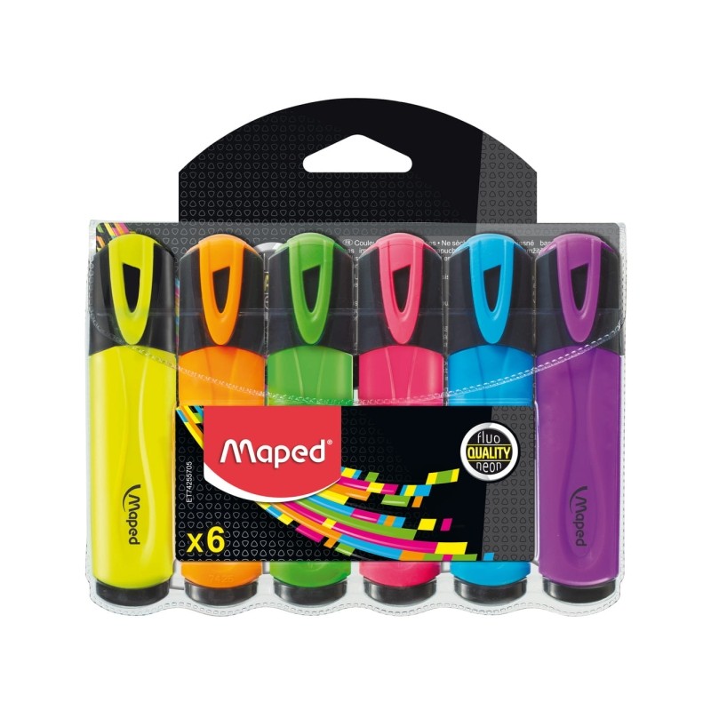 Maped Peps Classic confezione da 6 pennarelli fluorescenti - punta smussata - da 1 a 5 mm - ideali per sottolineare ed e