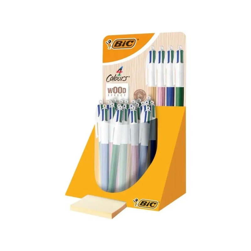 Bic 4 colori in legno Display di 30 penne a sfera retraibili - Punta media 1.0 mm - Inchiostro a base di olio - Design i