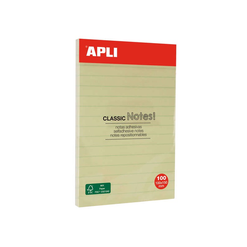 Apli Sticky Notes Classic con linee 100x150mm - Blocco da 100 fogli - Note adesive di alta qualità - Facili da staccare