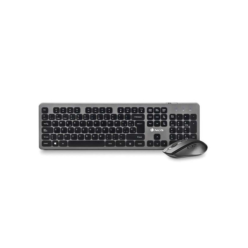 Tastiera e mouse wireless NGS a 2.4 ghz - 12 tasti multimediali - Profilo basso - Grigio/Nero