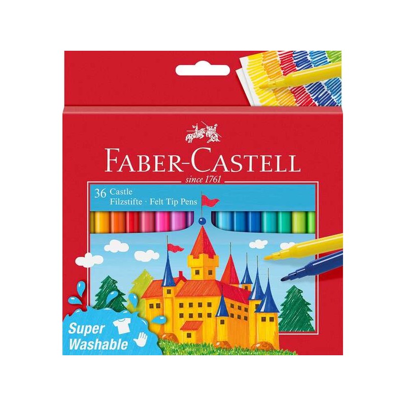 Faber-Castell Castle Confezione da 36 pennarelli - Inchiostro lavabile a base d'acqua - Colori assortiti