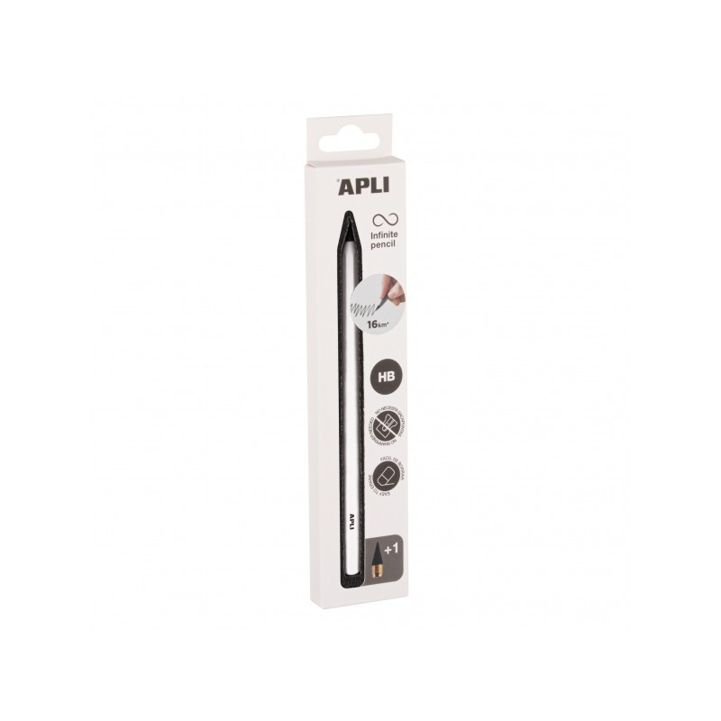 Apli Infinite Pencil Infinite Pencil Pack HB + mina di ricambio + cappuccio protettivo - Per scrivere fino a 16 km - Bia