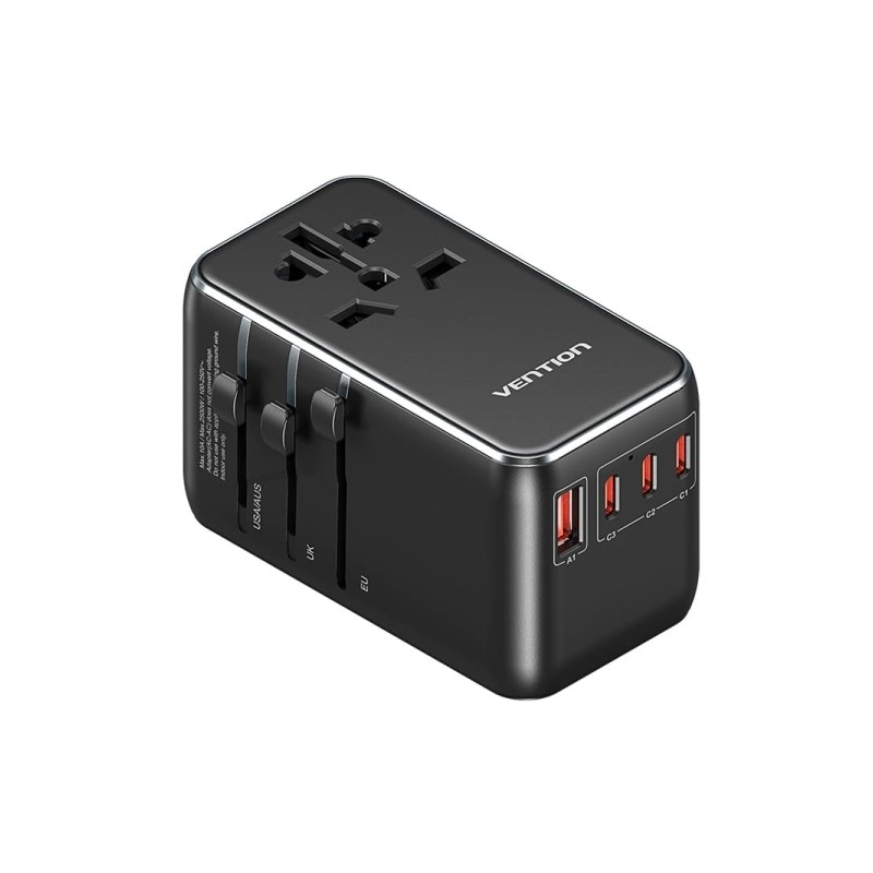 Vention Caricabatterie da viaggio universale GaN - 3xUSB-C. 1xUSB-A -100W - Colore nero