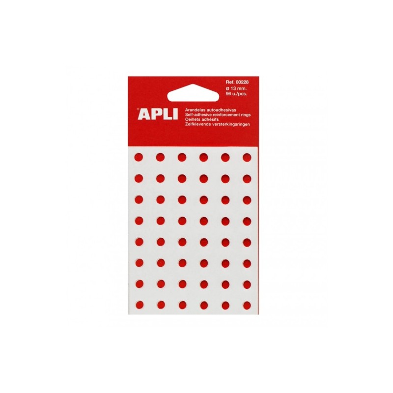 Confezione Apli con 96 rondelle di rinforzo Ø13mm - Alta resistenza a graffi e scalfitture - Ideale per scuola. ufficio