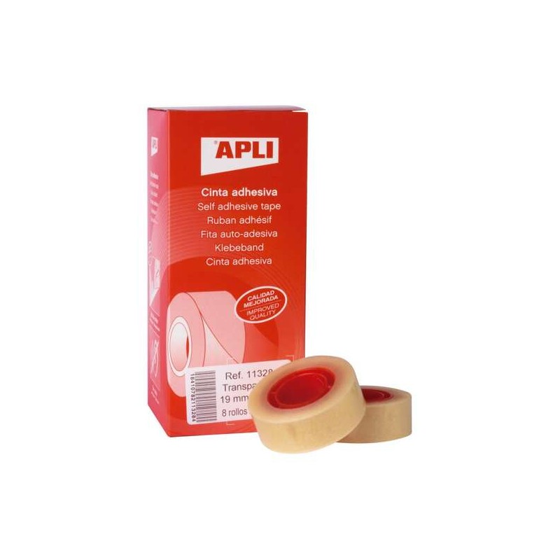 Apli Confezione da 8 nastri adesivi trasparenti 19 mm x 33 m