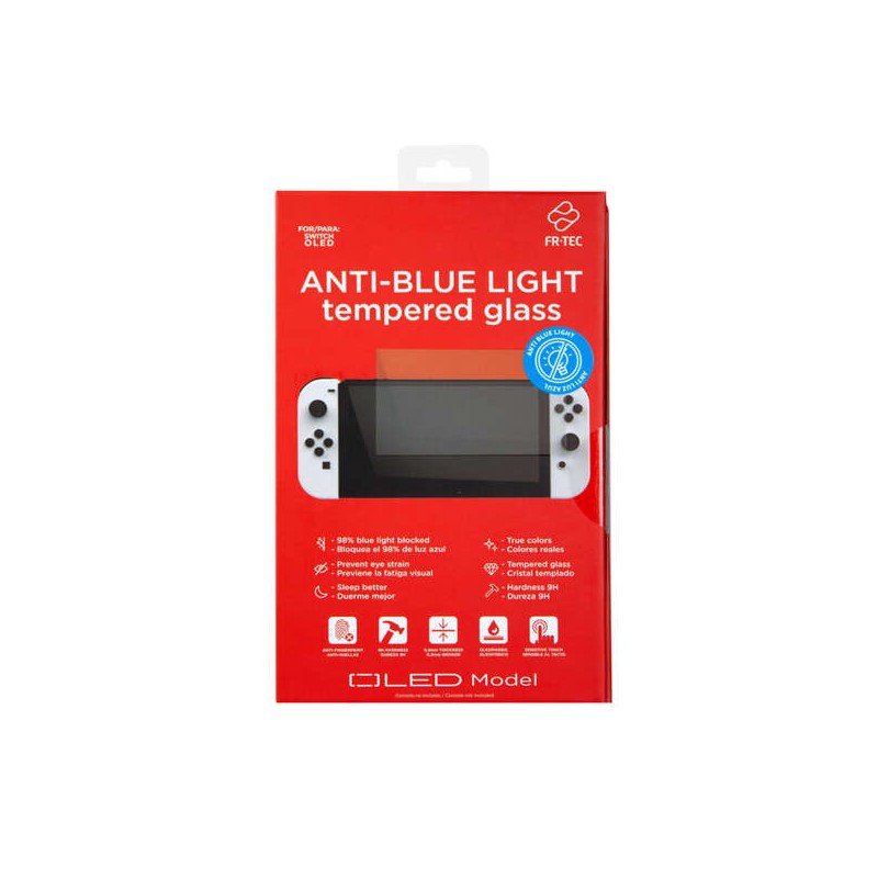 Vetro temperato FR-TEC anti luce blu per Nintendo Switch Oled - Durezza H9 - Blocca il 98% delle radiazioni blu - Adesio