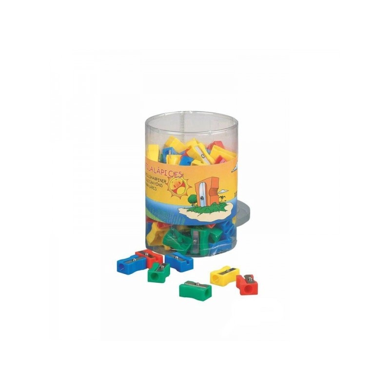 Faibo 100 temperamatite in plastica con 1 foro - 100% riciclabile - Colori assortiti
