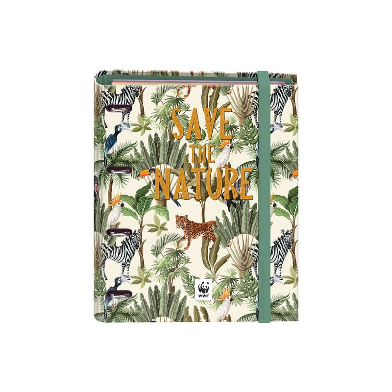 Dohe WWF Save the Nature Raccoglitore a 4 anelli formato A4 con ricarica da 100 fogli - 4 divisori colorati in polipropi