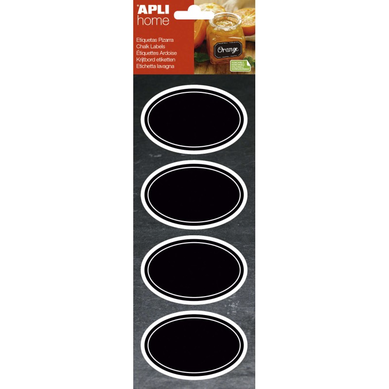 Apli Etichette ovali per lavagna 80x50mm - Adesivo rimovibile - 2 fogli (8 etichette) - Gesso liquido o convenzionale - 