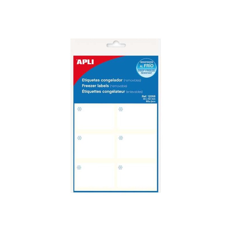Apli Confezione da 10 fogli di etichette speciali per congelatori 34 x 53 mm - Adesivo resistente alle basse temperature