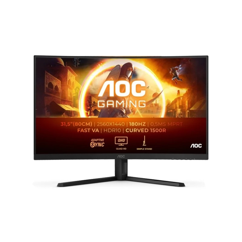 Monitor AOC G4 31.5 curvo 1500R LED Fast VA QHD 180Hz HDR10 - Risposta 1ms - Angolo di visione 178° - HDMI. DisplayPort