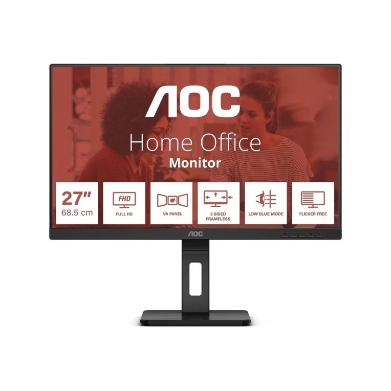 Monitor AOC 27 LED IPS FullHD 1080p 75Hz - Risposta 4ms - Regolabile in altezza - Angolo di visione 178° - Altoparlanti