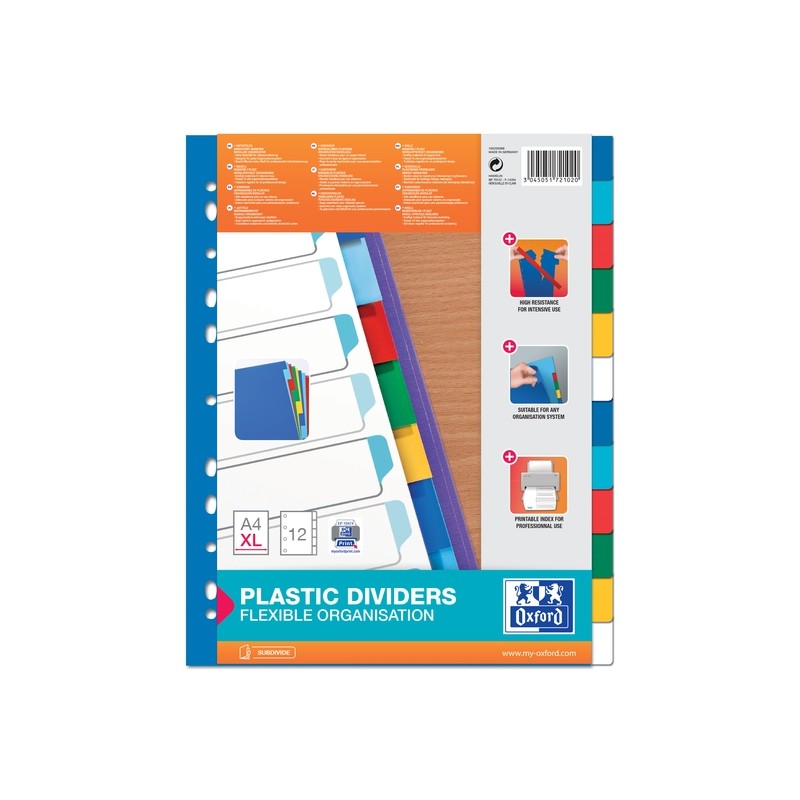 Divisori Oxford A4+ singoli a 10 posizioni - Plastica per impieghi gravosi - 12 fori per una maggiore durata - Spessore 