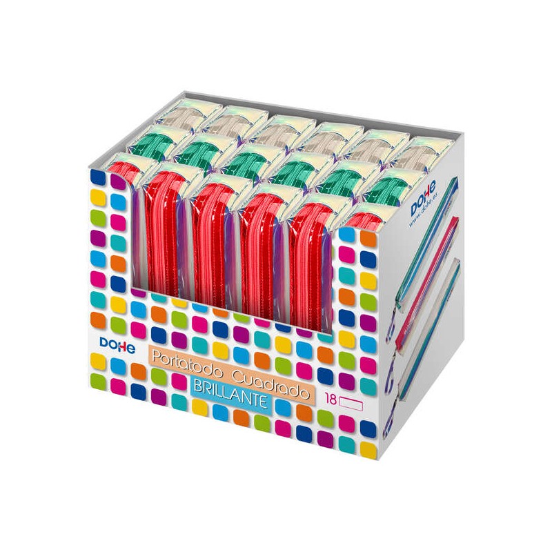 Espositore Dohe con 18 portastuzzicadenti singoli quadrati - In materiale riflettente traslucido - Colori assortiti