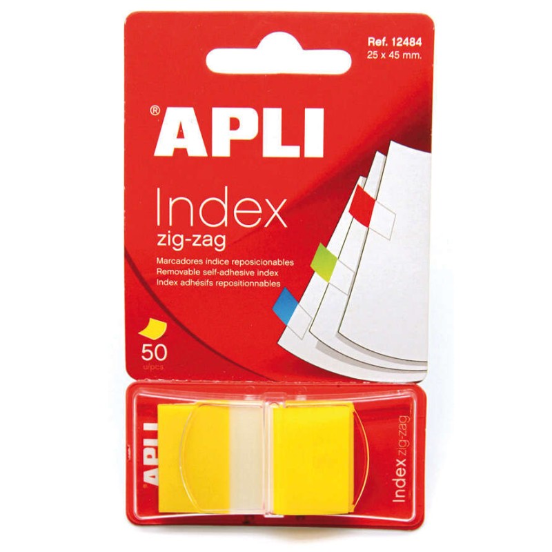 Apli Indexes Pellicola adesiva a zig-zag 45x25 mm Dispenser da 50 - Adesivi rimovibili - Zig-zag per una facile identifi