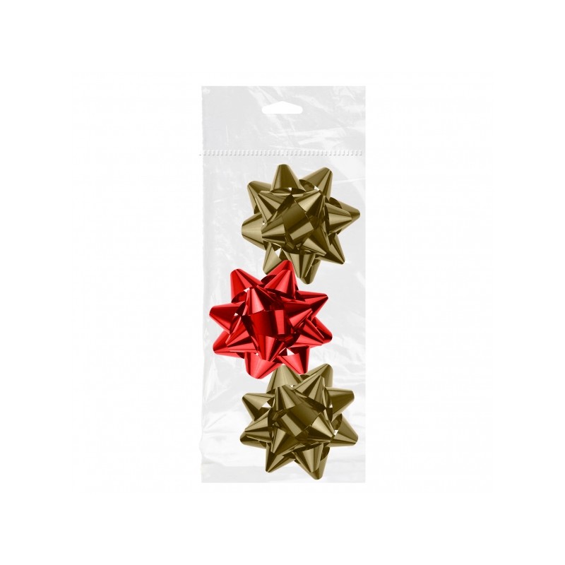 Fiocchi regalo lucidi Dohe - Forma a stella - Dimensioni 8 cm - Colori rosso e oro