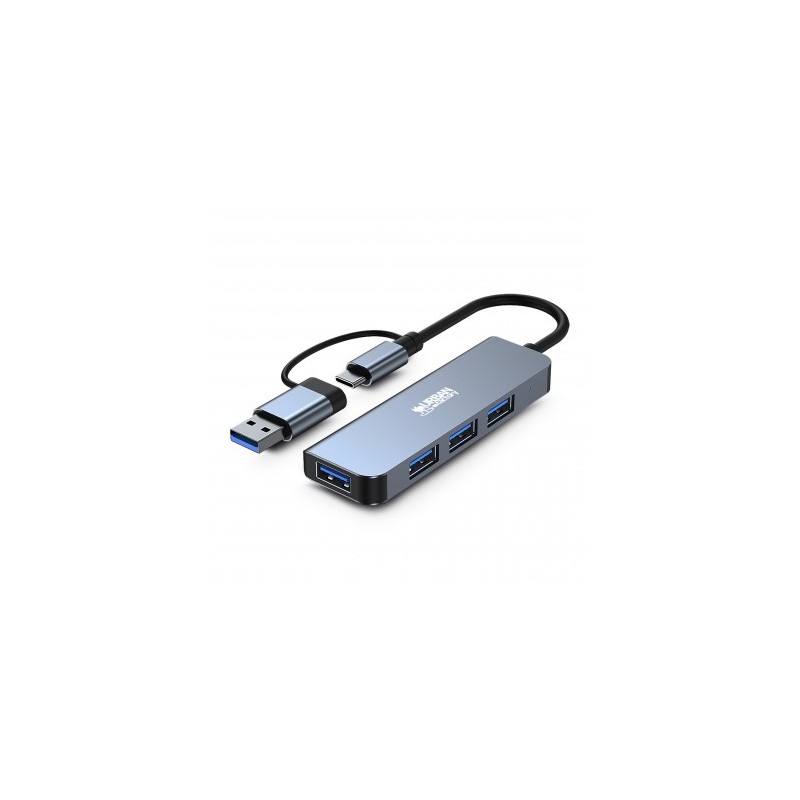 Urban Factory Minee HUB 4 in 1 - USB-A/C maschio - USB-A femmina - Colore: grigio metallo