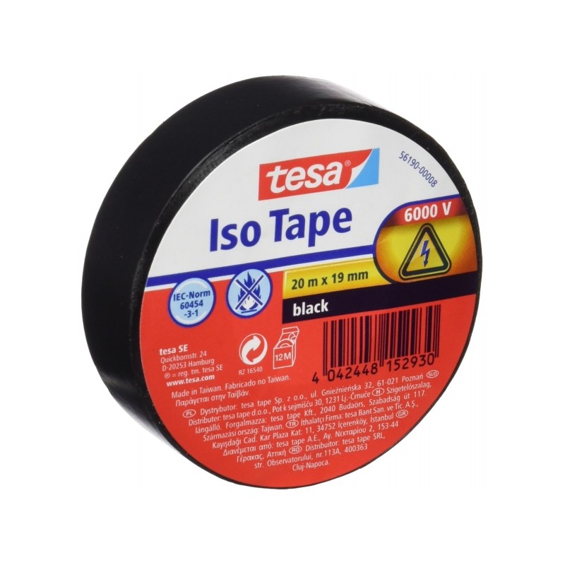 Nastro isolante Tesa 19 mm x 20 m - In PVC - Per riparare. isolare e impacchettare tutti i tipi di cavi elettrici - Colo