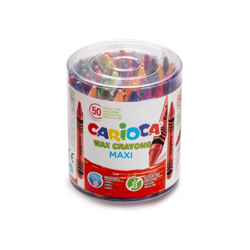 Carioca Maxi Confezione da 50 Pastelli Jumbo - Colori vivaci - Lavabili - Corpo Ø 12 mm - Colori vari