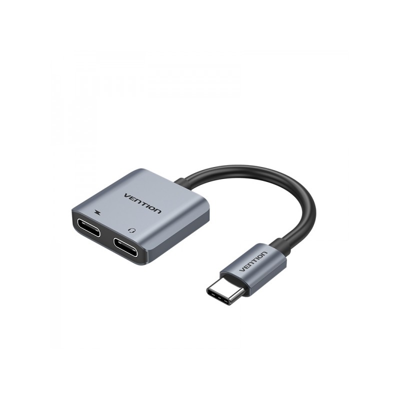 Convertitore da USB-C maschio a 2x USB-C femmina (audio e ricarica) di Vention - Grigio