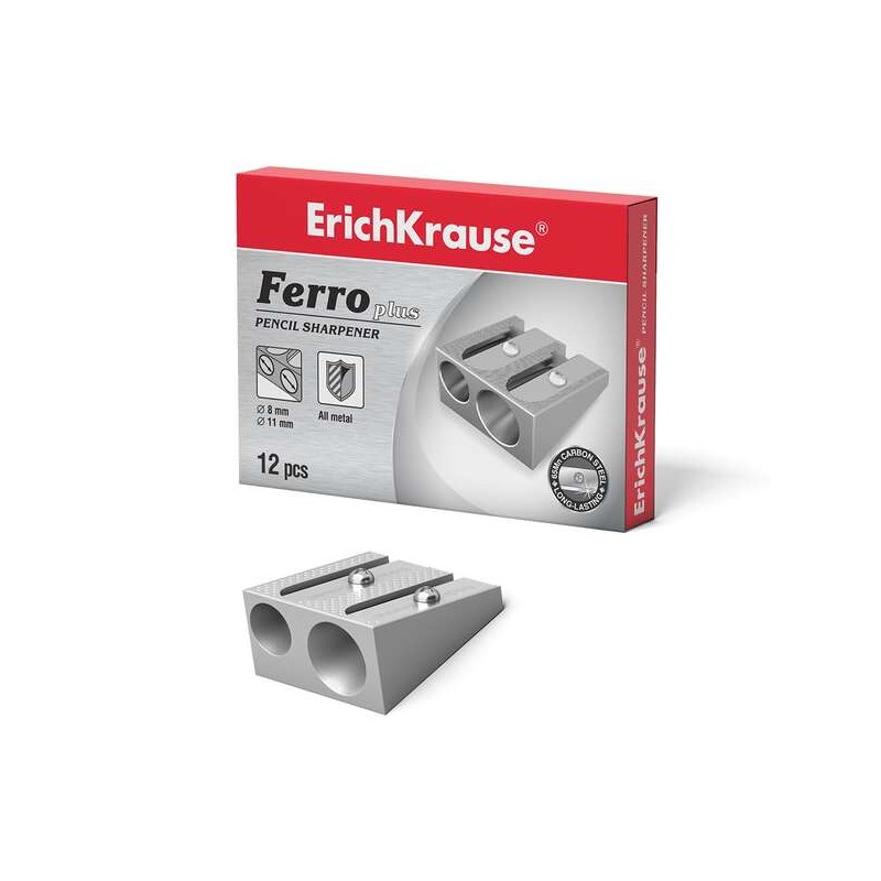 Erichkrause Ferro Plus - Temperamatite doppio in alluminio - Impugnatura ergonomica - Due fori da 8 e 11 mm - Lama a spi
