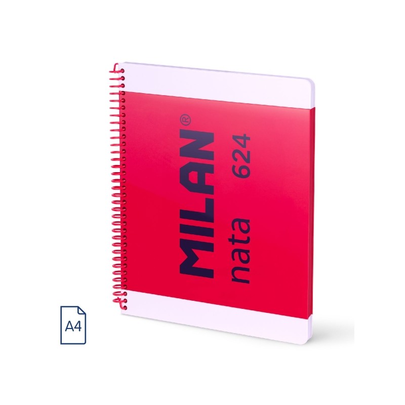 Milan Nata 624 Quaderno a spirale formato A4 - 80 fogli da 95 g/m² - Microperforato. 4 fori - Colore rosa