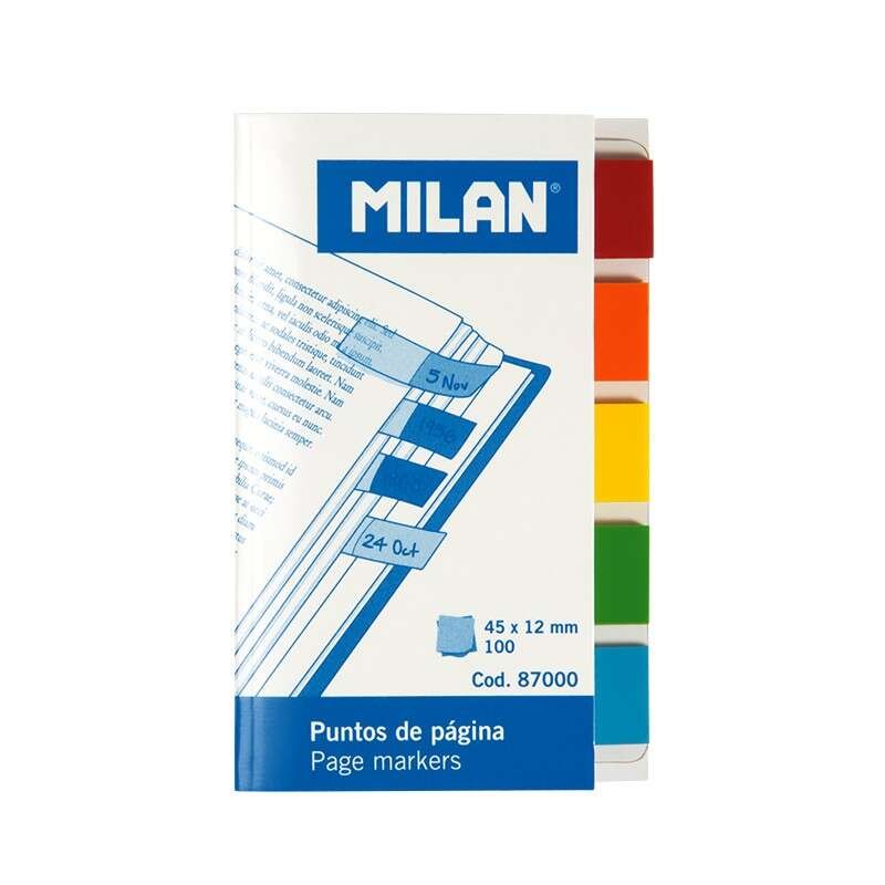 Milan Pad di 100 punti pagina colorati - Parte adesiva trasparente - Plastica - Rimovibile - Dimensioni 45 mm x 12 mm - 