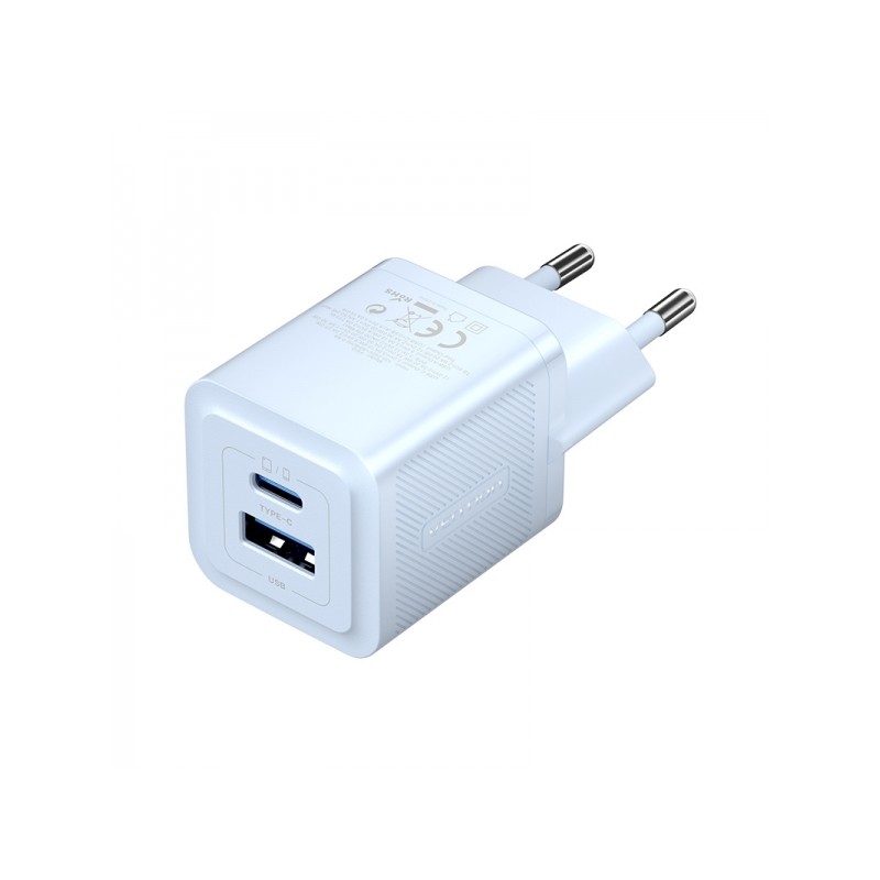 Vention Caricatore da parete GaN 2 porte USB (C+A) - 30W/30W - Carica rapida UE - Colore blu