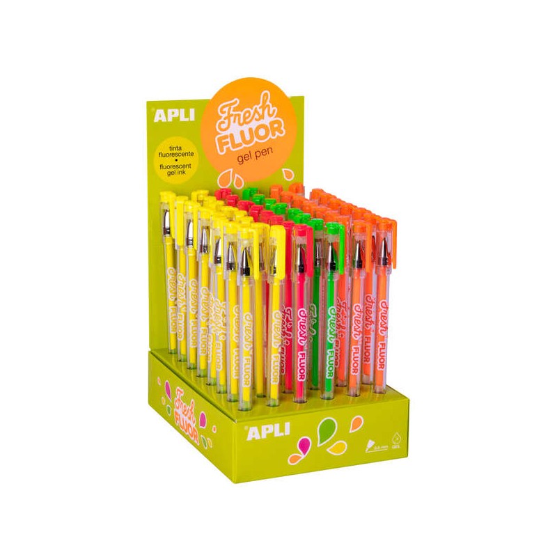 Apli Gel Pen Fresh Fluor - 48 penne a inchiostro gel fluorescenti - Asciugatura rapida e lunga durata - Spessore di scri